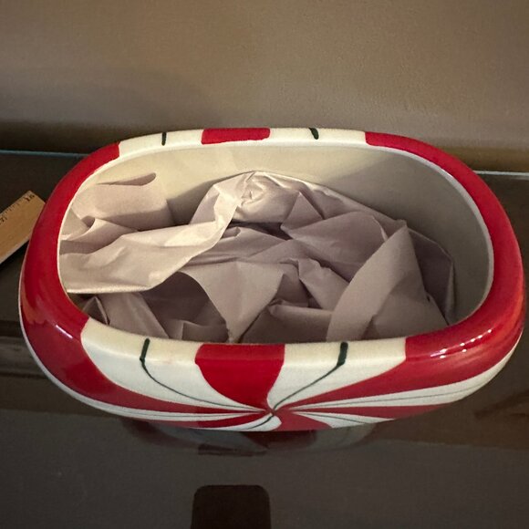 Peppermint Christmas FESTIVE CANDY Striped Cookie Jar Ceramic 9x7" NWT - Picture 3 of 8